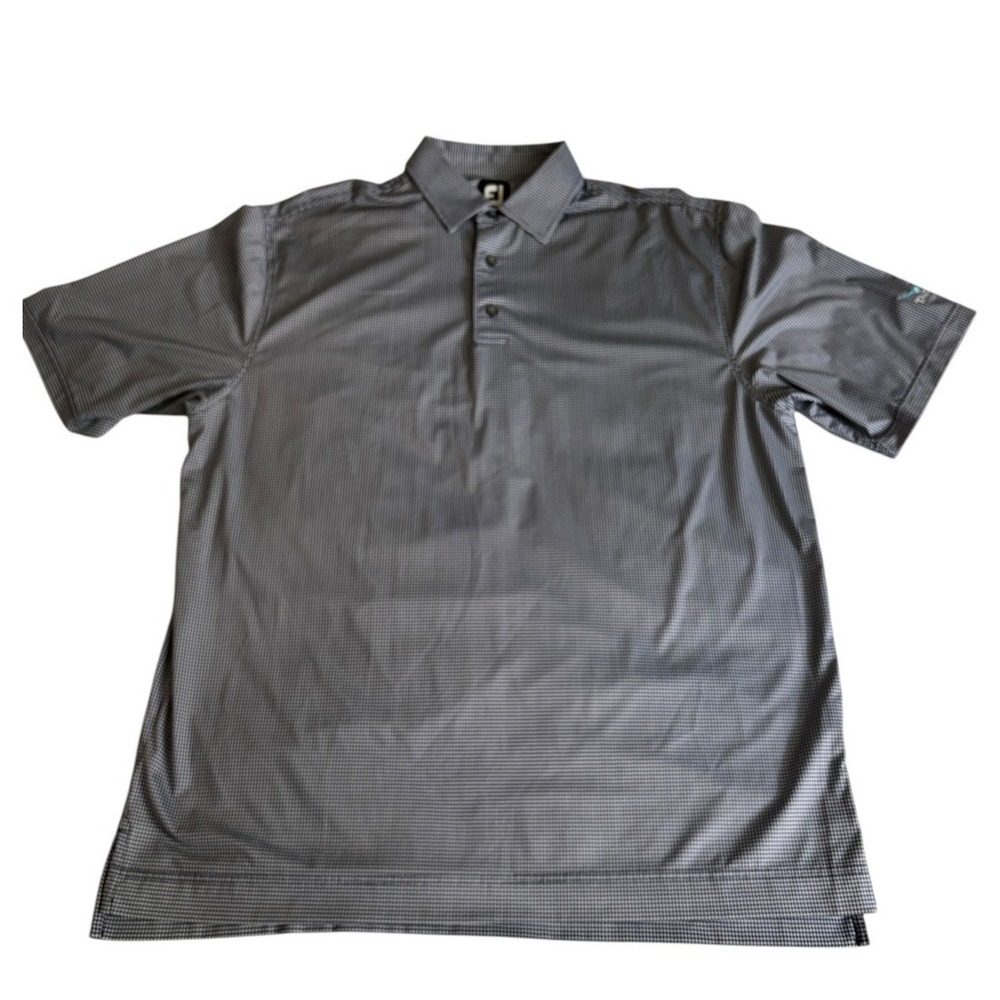 FootJoy Mens XL Grey Houndstooth Golf Polo Shirt Talons Cove Logo Short Sleeve